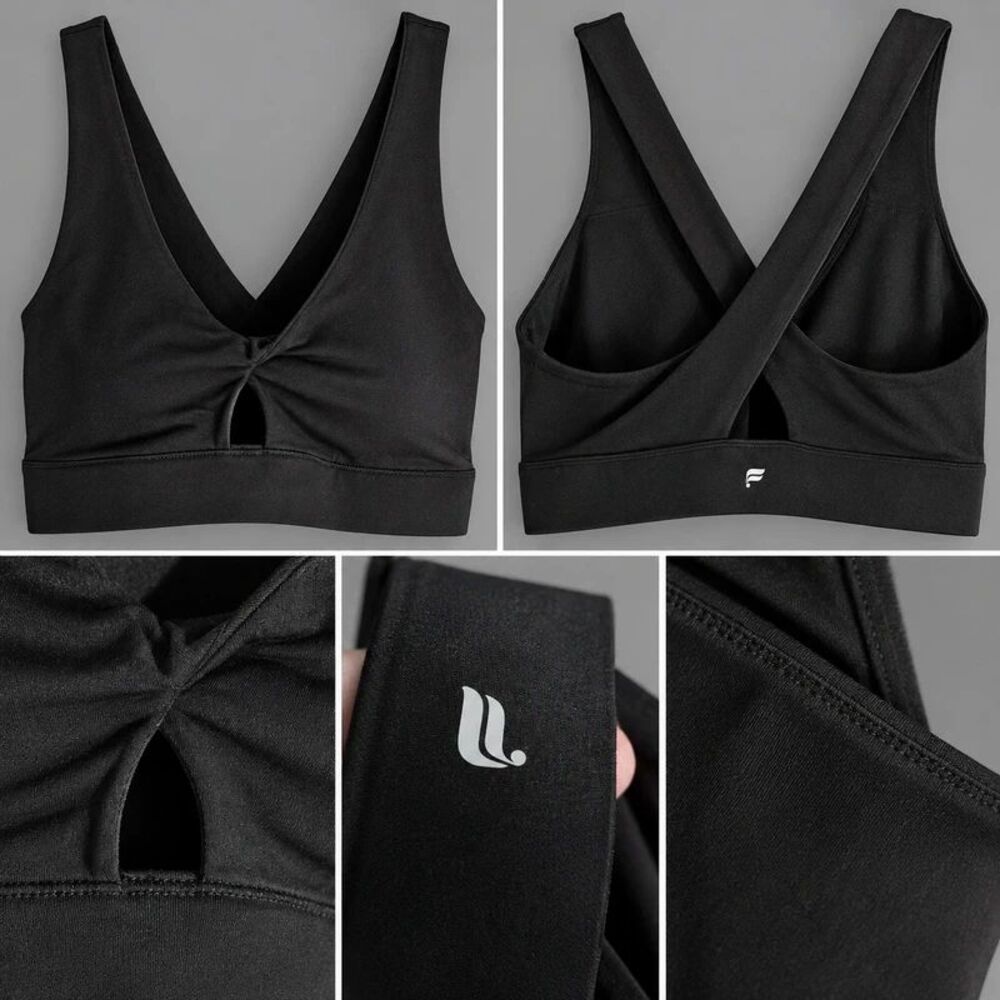 Vid 57. Fabletics Oasis Twist Sports Bra 2XL Black Cross Back NWOT